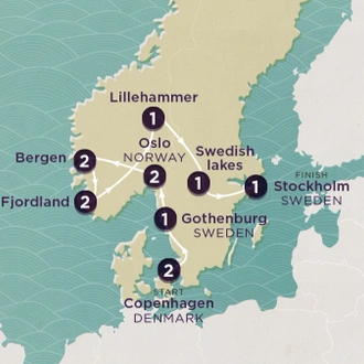 tourhub | Topdeck | Delve Deep: Denmark, Norway & Sweden 2024 | Tour Map