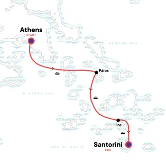 tourhub | G Adventures | Greek Island Hopping: Paros, Ios & Santorini Sunsets | Tour Map