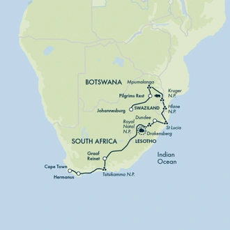 tourhub | Exodus Adventure Travels | Cape Town to Johannesburg | Tour Map