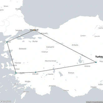 tourhub | Curio Travel | 10-Day Private Turkey Delights Tour Istanbul - Cappadocia - Konya - Pamukkale - Ephesus - Pergamum - Troy | Tour Map