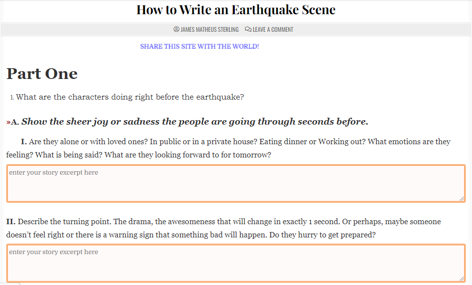 creative writing on earthquake