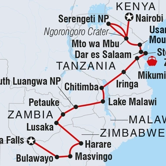 tourhub | Intrepid Travel | Kenya to Vic Falls | Tour Map