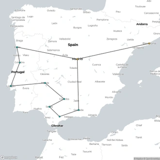 tourhub | Julia Travel | 16-Day Tour Madrid & Portugal & Andalusia from Barcelona | Tour Map