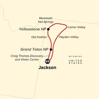tourhub | G Adventures | National Parks Family Journey: Yellowstone and Grand Teton | Tour Map