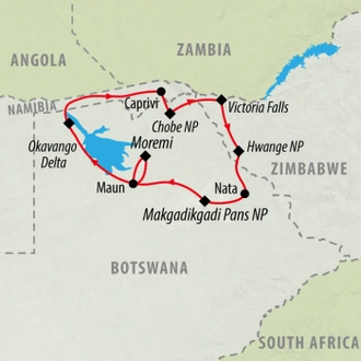 tourhub | On The Go Tours | Botswana & Zimbabwe Uncovered - 13 days | Tour Map