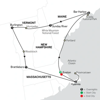 tourhub | Cosmos | Classic New England | Tour Map