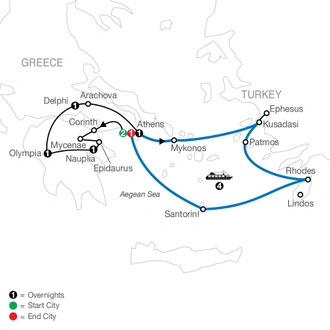 tourhub | Globus | Greek Escape plus 4-night Iconic Cruise | Tour Map