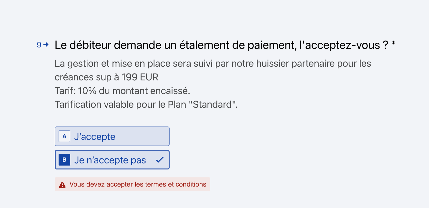 Comment finaliser ma demande de recouvrement et accepter les termes et conditions ?