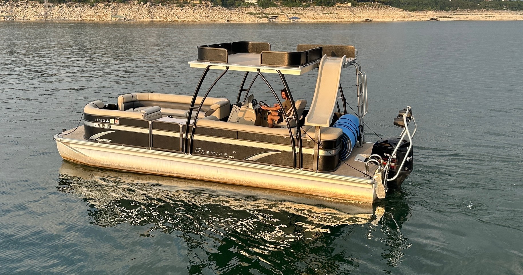 26ft Premier Sunsation Double Decker Tritoon Boat with Slide on Lake Austin (Up to 14 Passengers) image 2