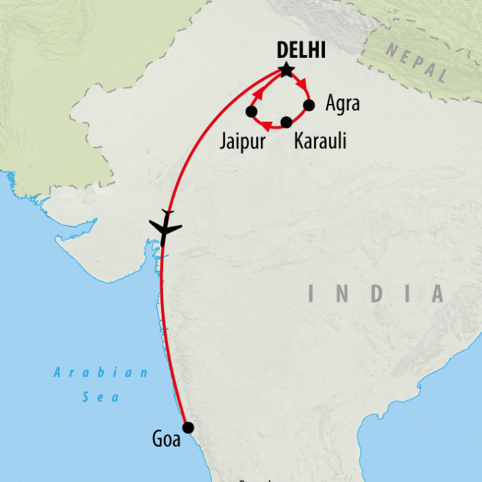 tourhub | On The Go Tours | Golden Triangle & Goa 2025 - 11 days | Tour Map