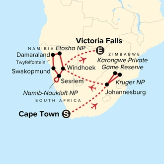 tourhub | G Adventures | Southern Africa Highlights | Tour Map