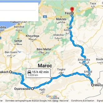 tourhub | Morocco Cultural Trips | 6 days tour from Marrakech to Fes through the Sahara. | Tour Map