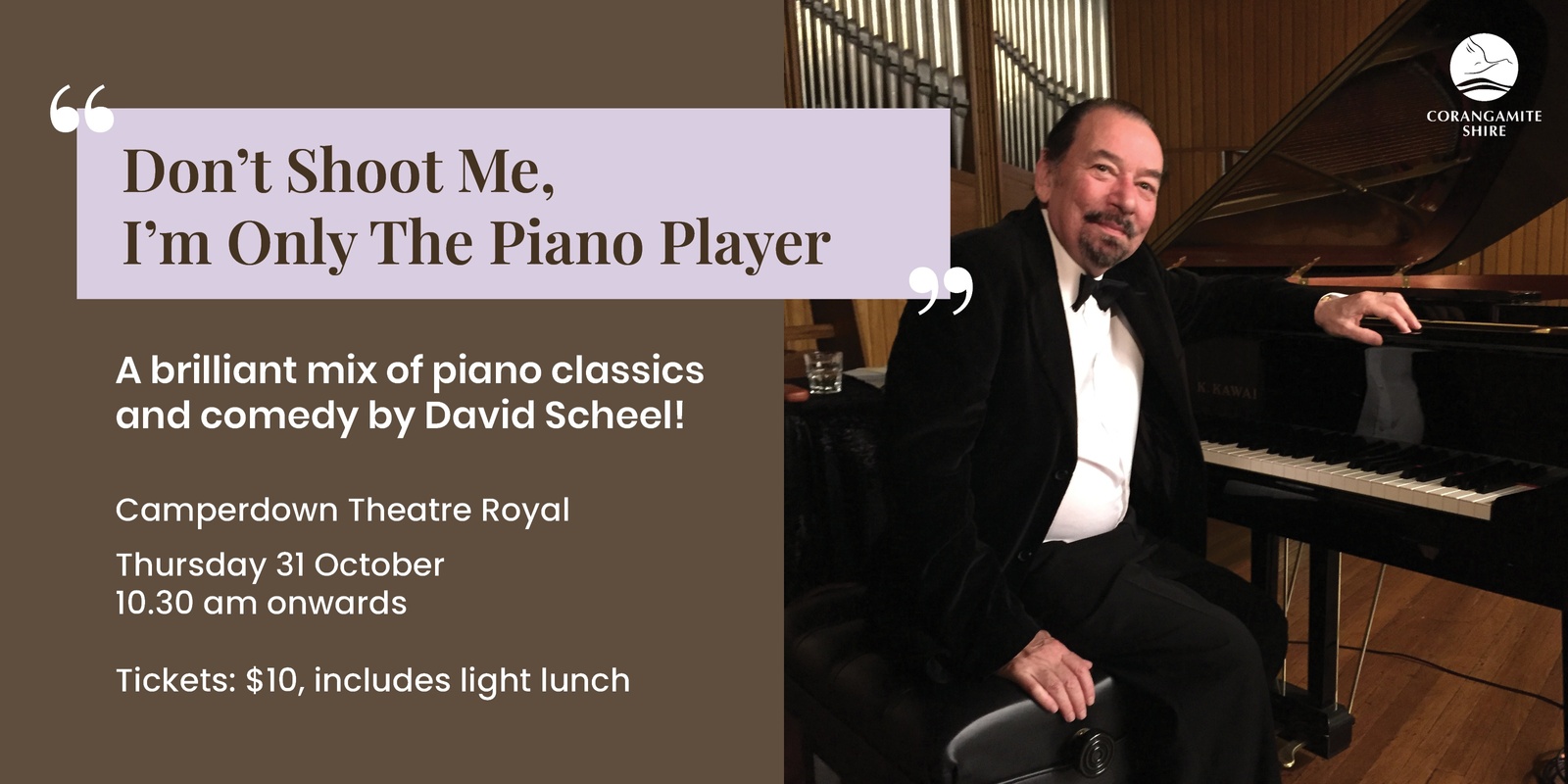 Banner image for David Scheel - "Don't Shoot Me, I'm Only the Piano Player"