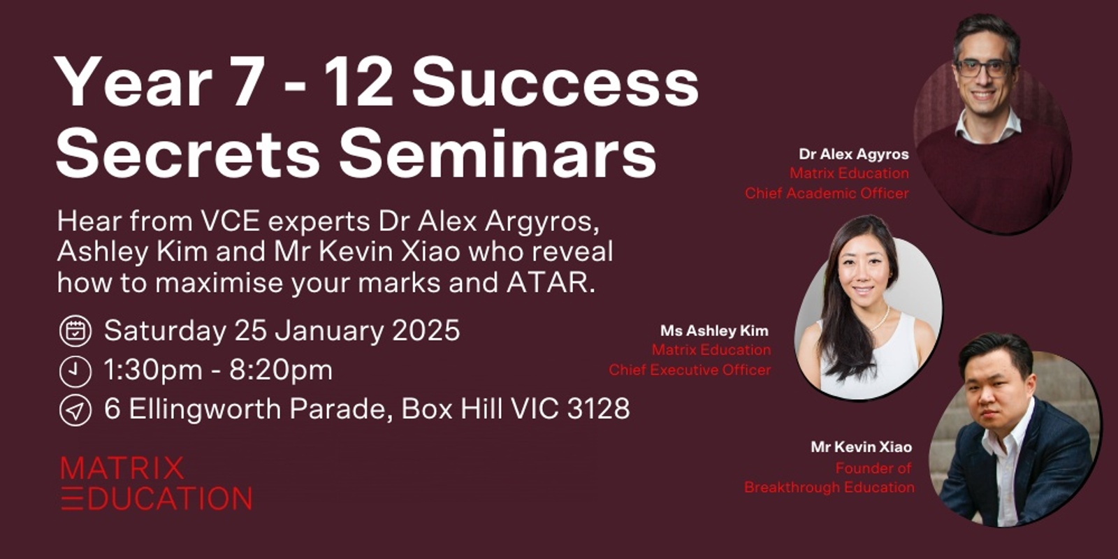 Banner image for Matrix Education Year 7 - 12 Success Seminar Day | VIC Box Hill