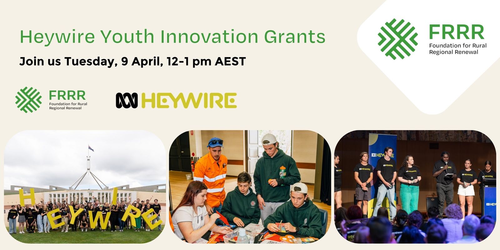 Banner image for FRRR ABC Heywire Youth Innovation Grants 2024 Grantseeker Workshop