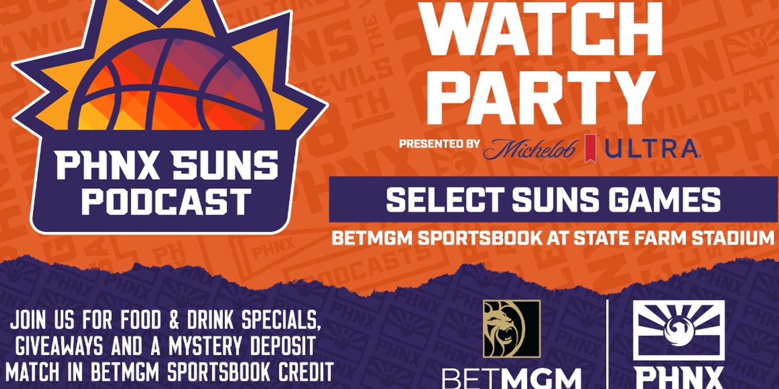 Banner image for PHNX Suns Watch Party at BetMGM Sportsbook