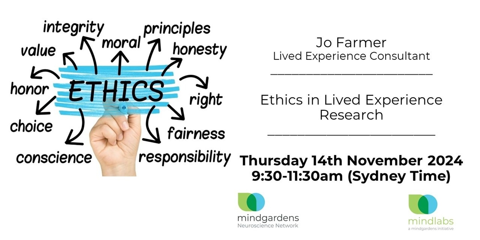 Banner image for Ethics in Lived Experience Research (Employees of UNSW, SESLHD, Black Dog Institute and NeuRA - Discount Tickets $20: Use code ETHICSVIP24)