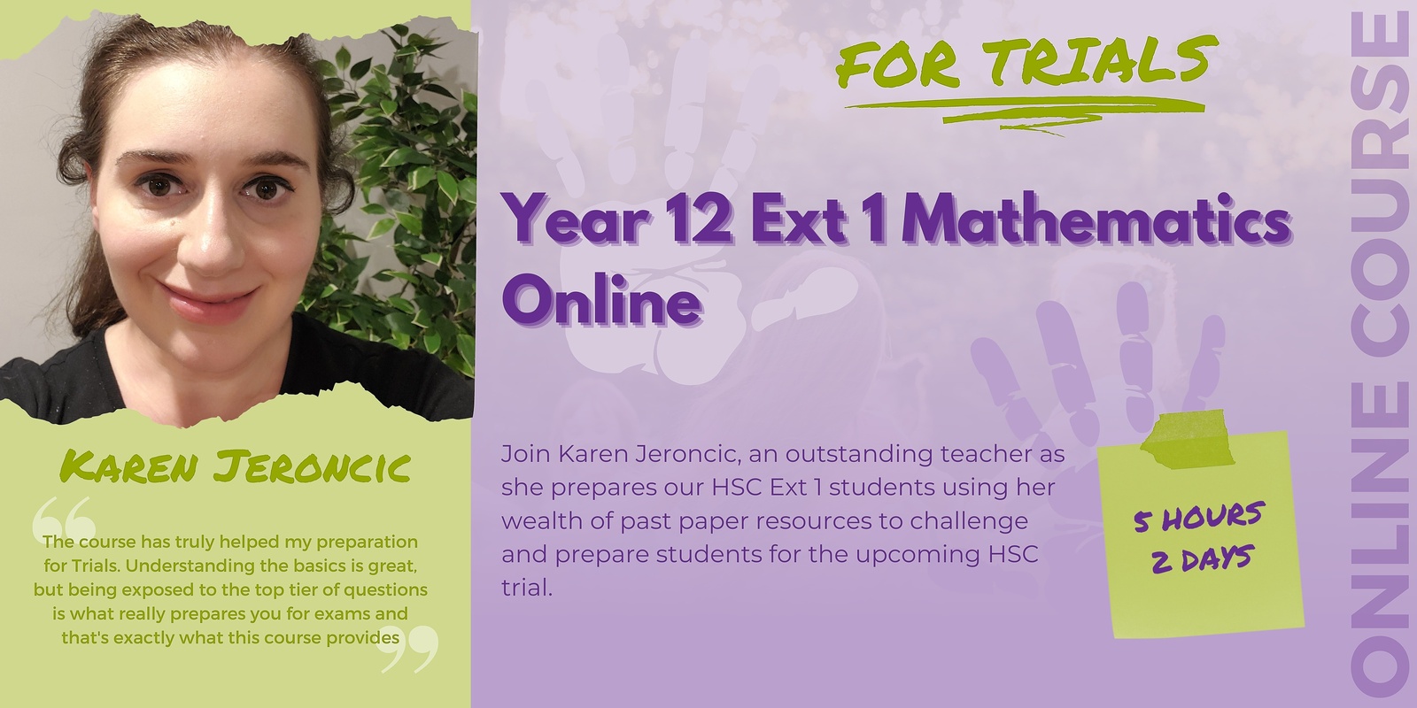 Banner image for Year 12 Ext 1 Mathematics Preparation for Trials - 2024