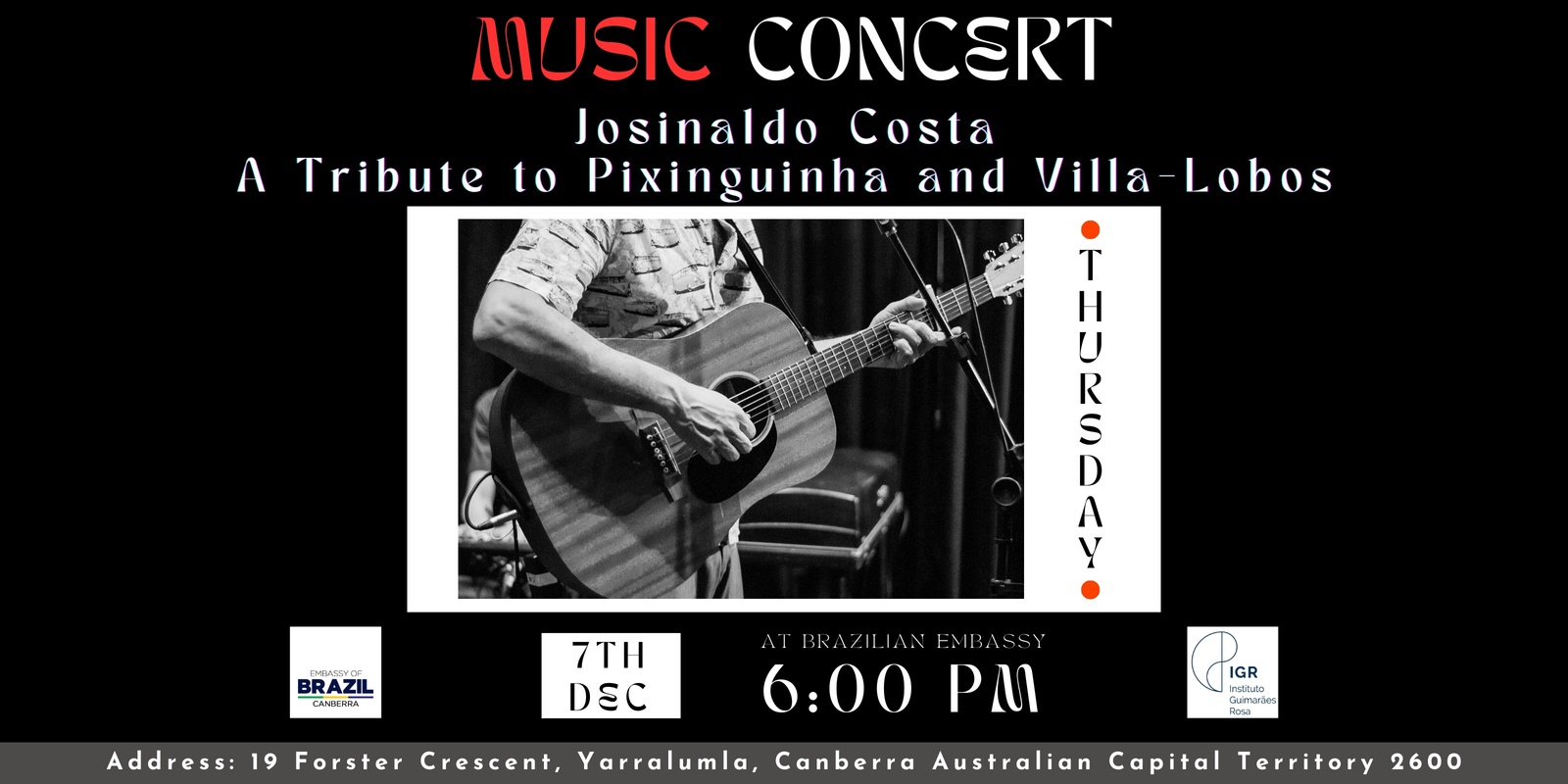 Banner image for Josinaldo Costa Concert, a tribute to Pixinguinha and Villa-Lobos @ Embassy of Brazil