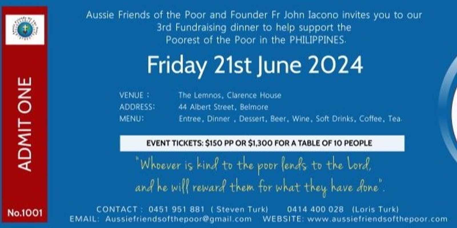 Banner image for Aussie Friends of the Poor Fundraising Dinner
