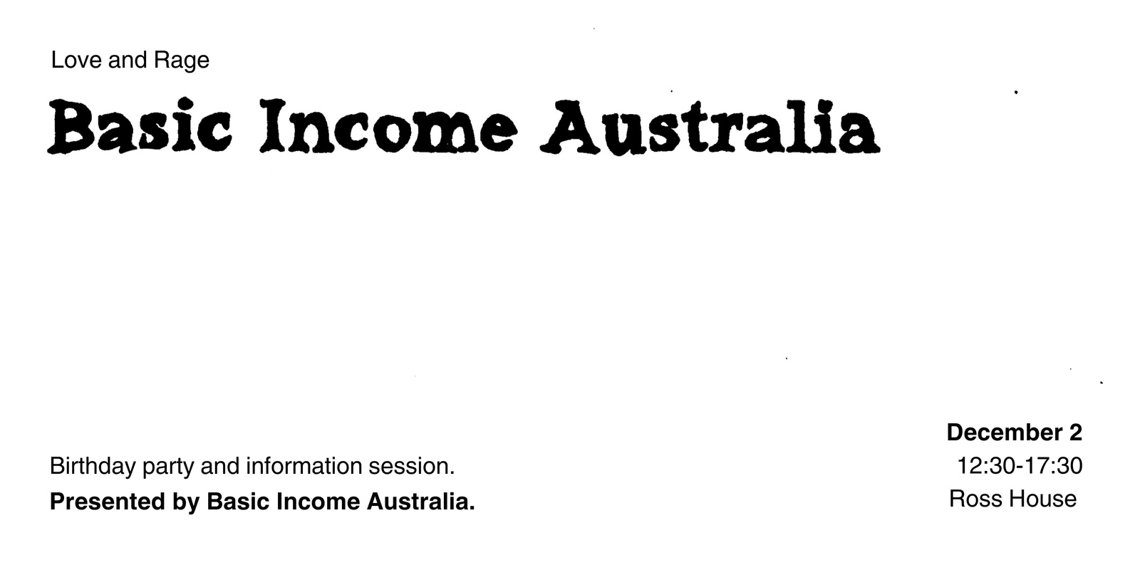 Banner image for Love and Rage: Basic Income Australia