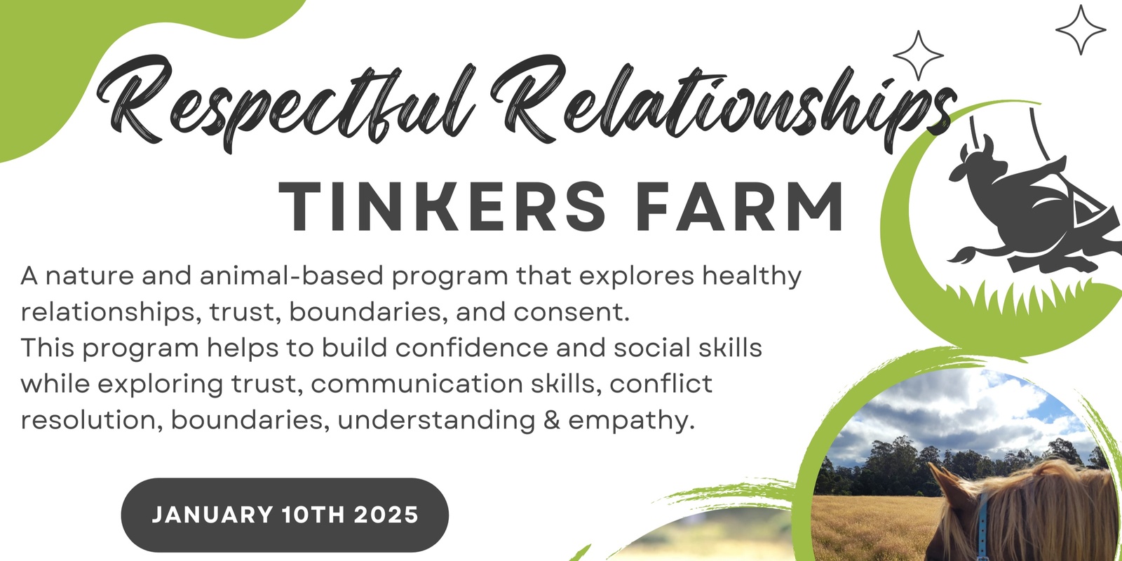 Banner image for Respectful Relationships with Tinkers Farm for Teens 13-17yo