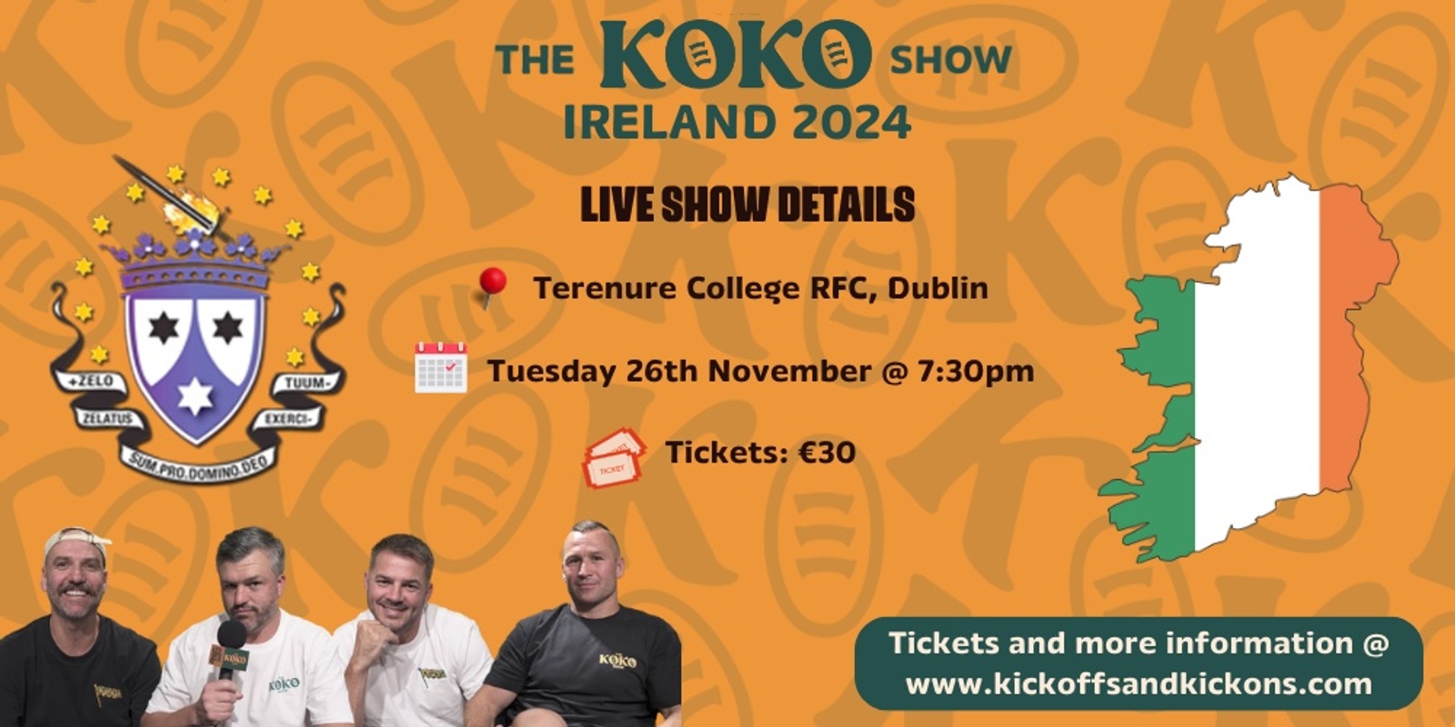 Banner image for Kick Offs and Kick Ons Live Show @ Terenure College RFC, Dublin