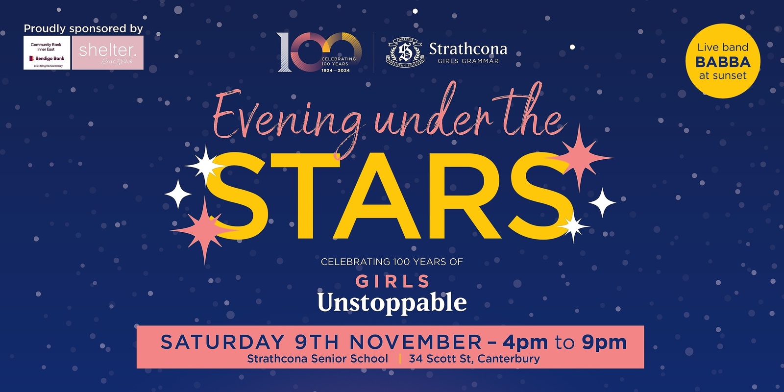 Banner image for Evening Under The Stars - Celebrating 100 Years of Strathcona Girls Grammar