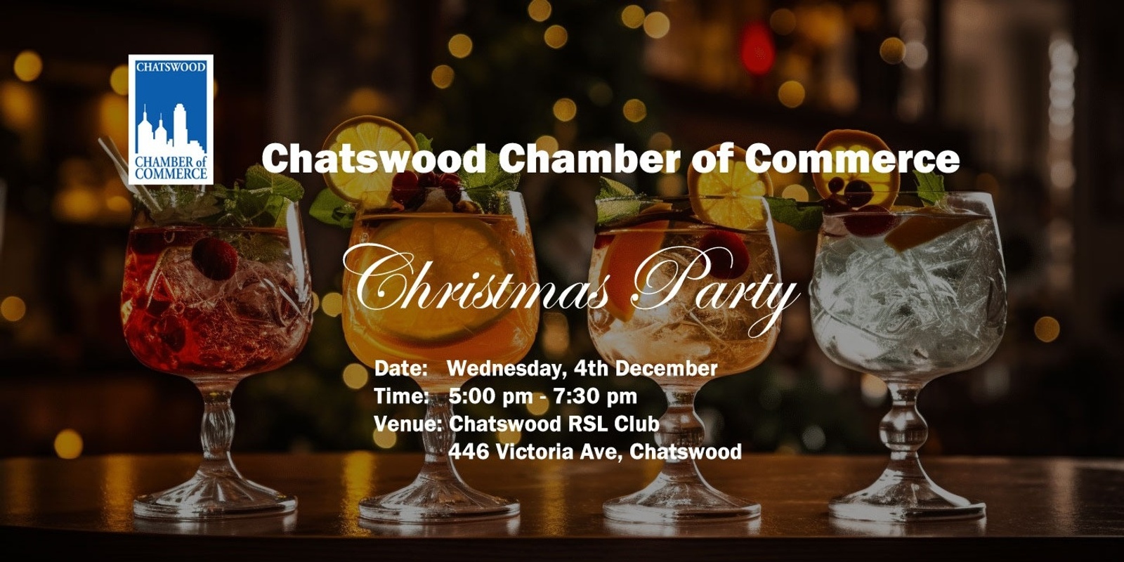 Banner image for Christmas Party for the Chatswood Chamber of Commerce