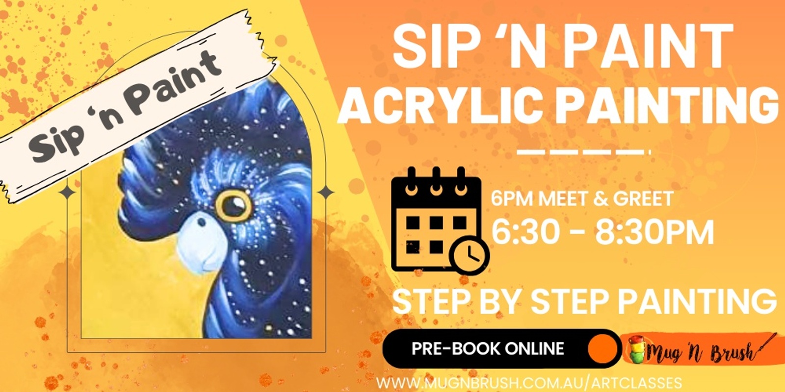 Banner image for Sip 'n Paint - Adults Acrylic Art class Parrot inspired