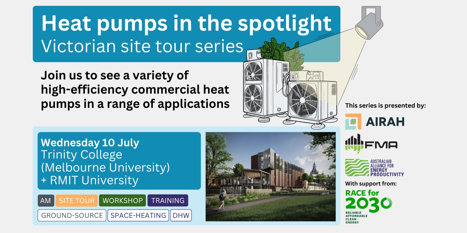 Banner image for Heat pumps in the spotlight - Trinity College + RMIT University 