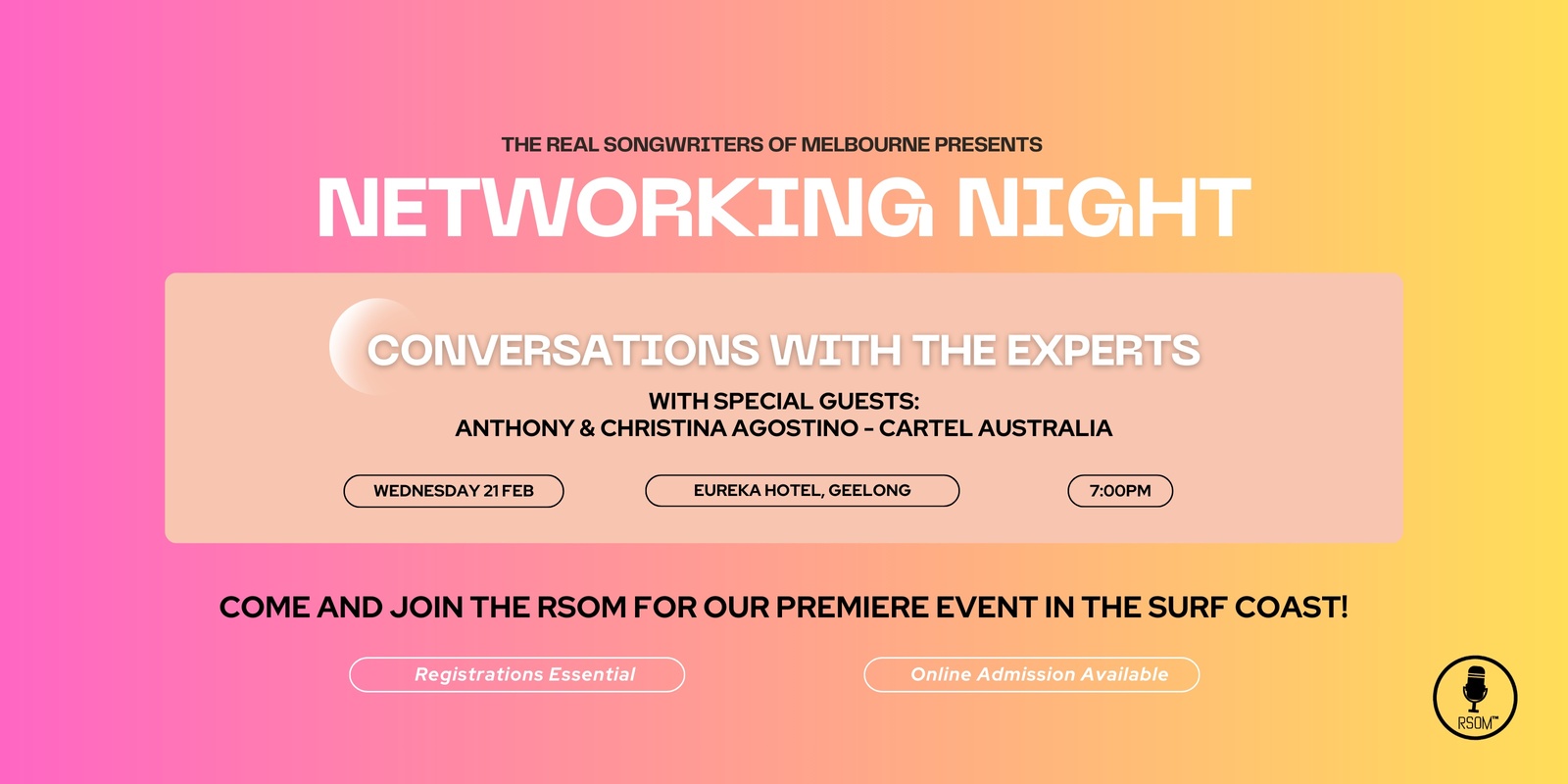 Banner image for RSOM Networking Night (GEELONG) // Conversations with the Experts with Cartel Australia