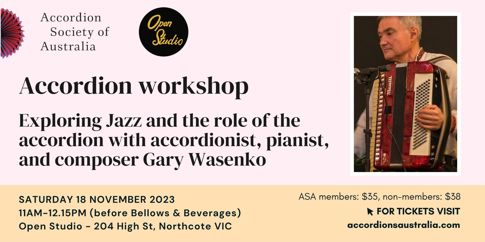 Banner image for Accordion workshop: Exploring Jazz and the role of the accordion with accordionist, pianist, and composer Gary Wasenko