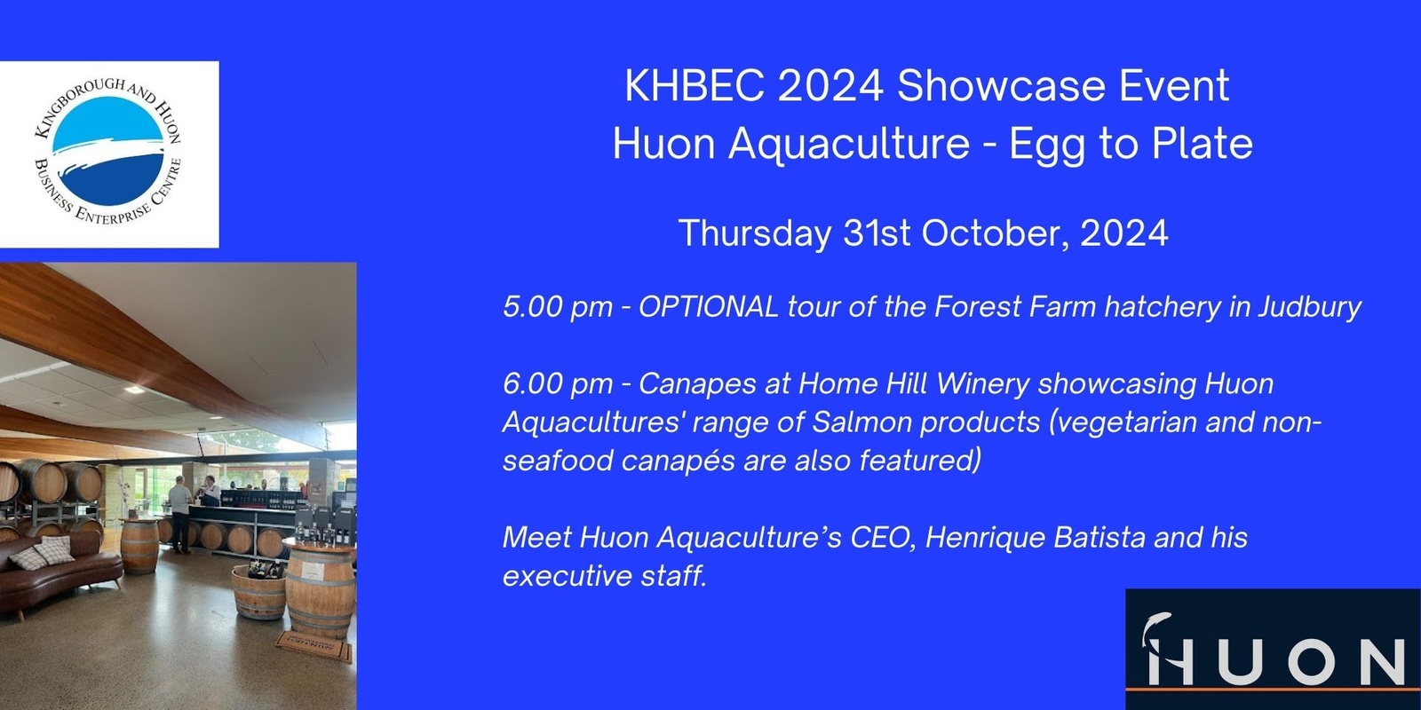 Banner image for KHBEC 2024 Showcase Event - Huon Aquaculture - Egg to Plate