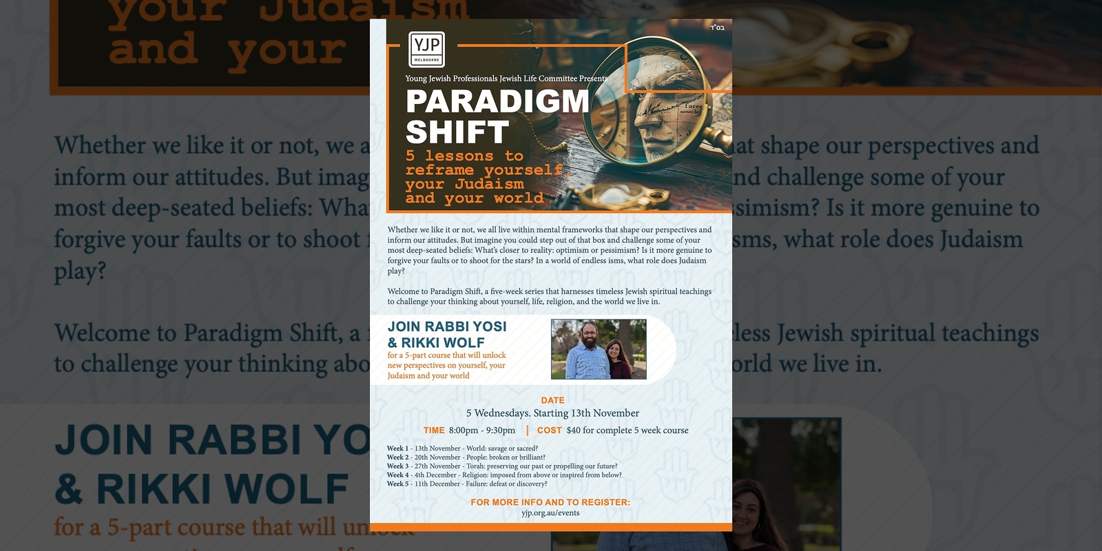 Banner image for PARADIGM SHIFT - 5 Lessons to Reframe Yourself, Your Judaism and your World | Jewish Life