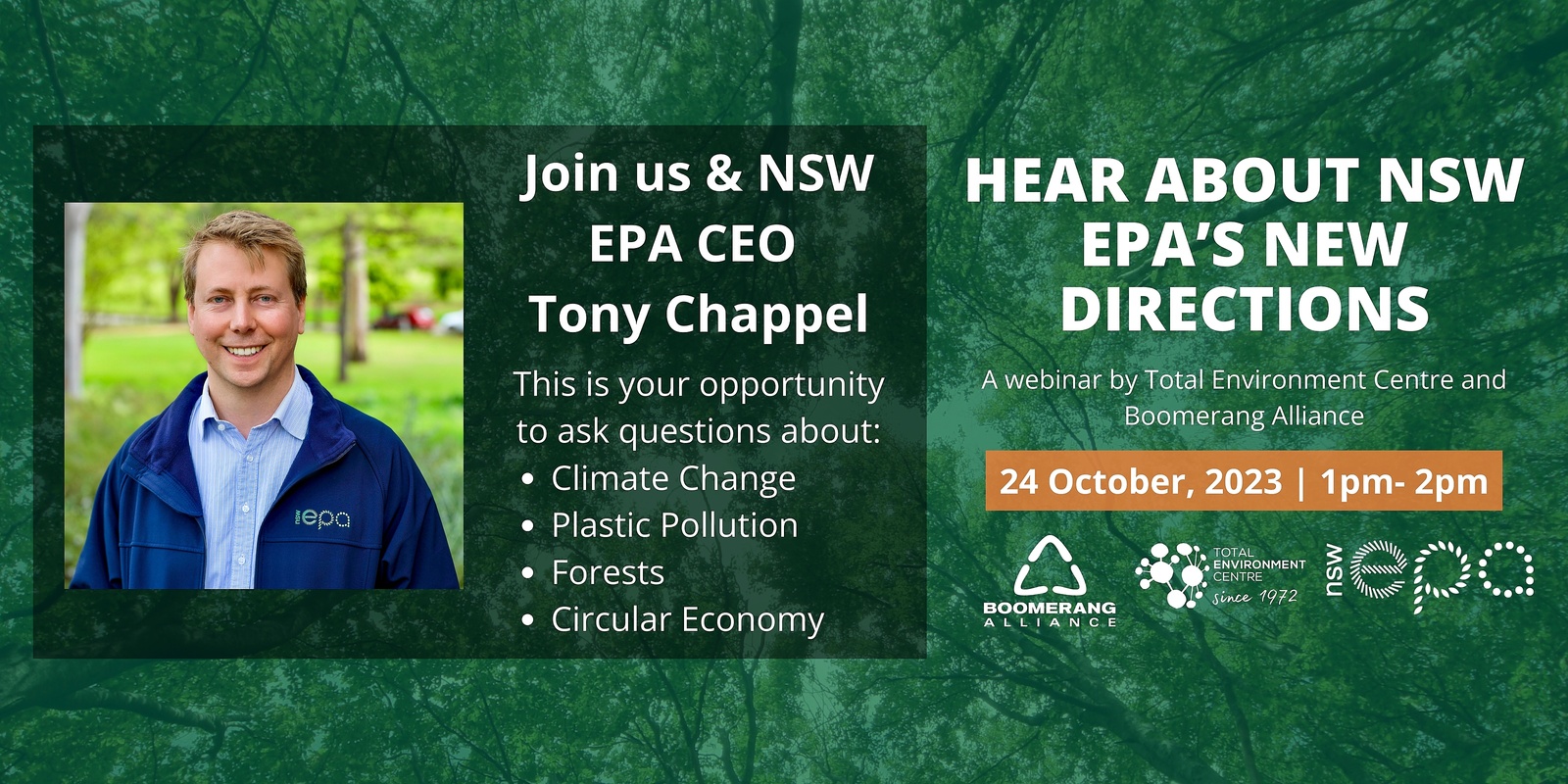 Banner image for Join Tony Chappel, NSW EPA CEO, To Hear About NSW EPA’S New Directions