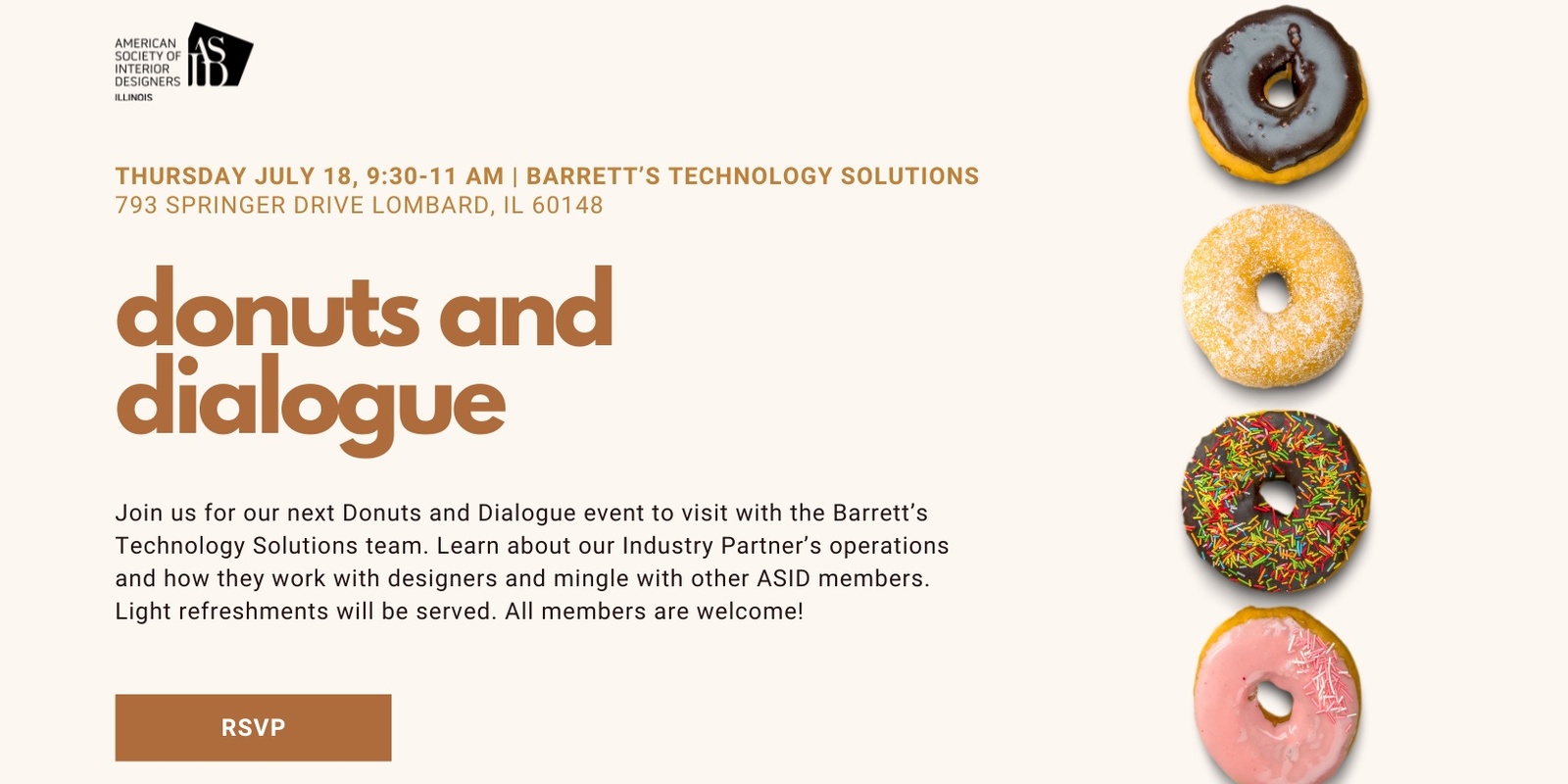 Banner image for Donuts & Dialogue Networking at Barrett's Technology Solutions