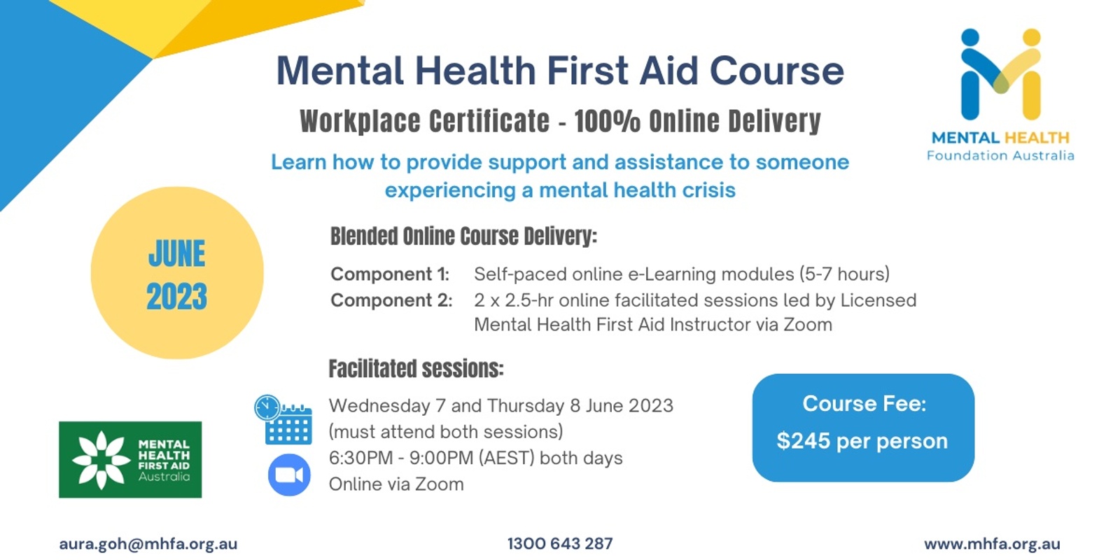 Blended Online Mental Health First Aid Course - June 2023