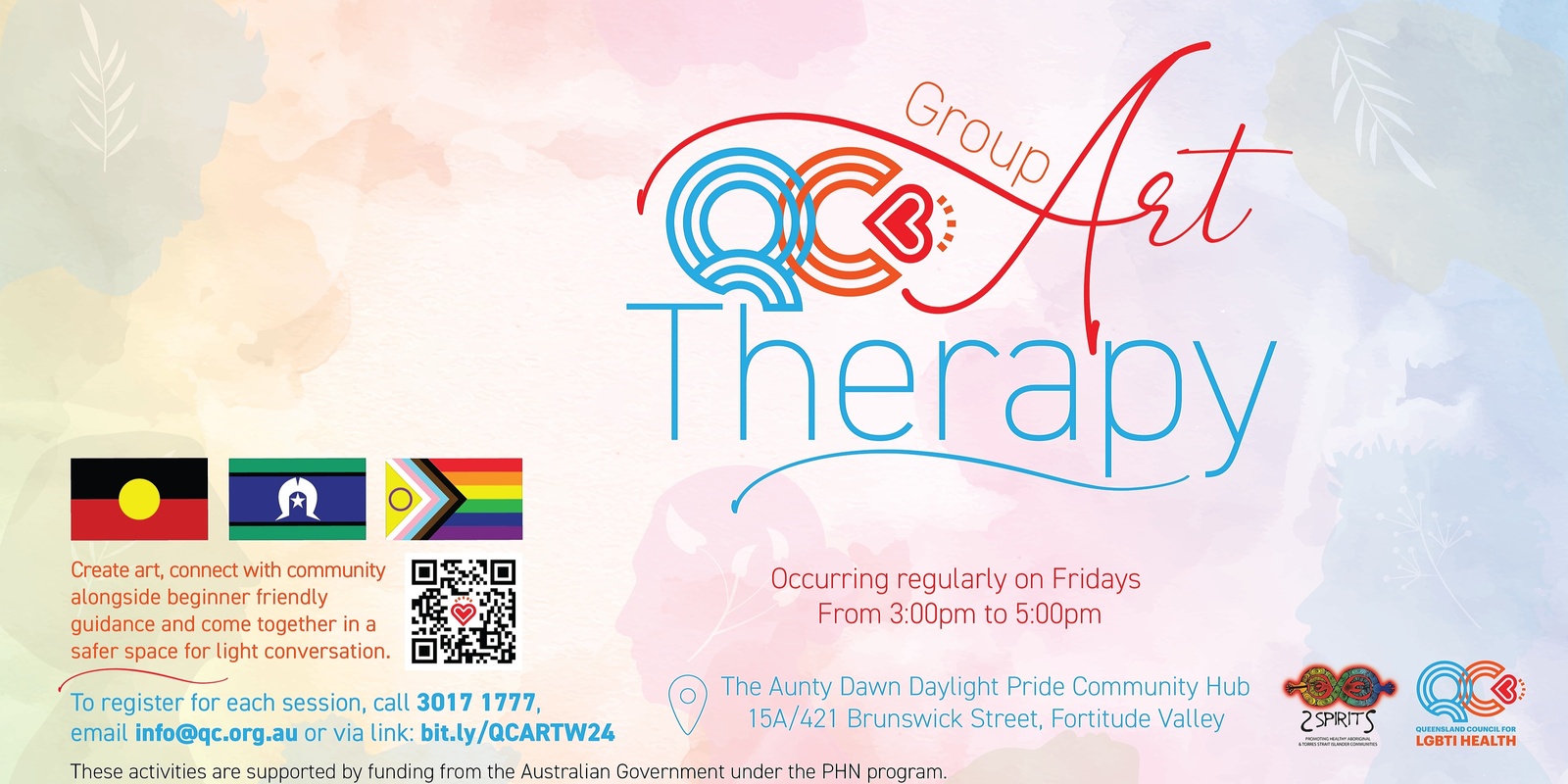 Banner image for QC Group Art Therapy Workshops, for LGBTIQ+ communities