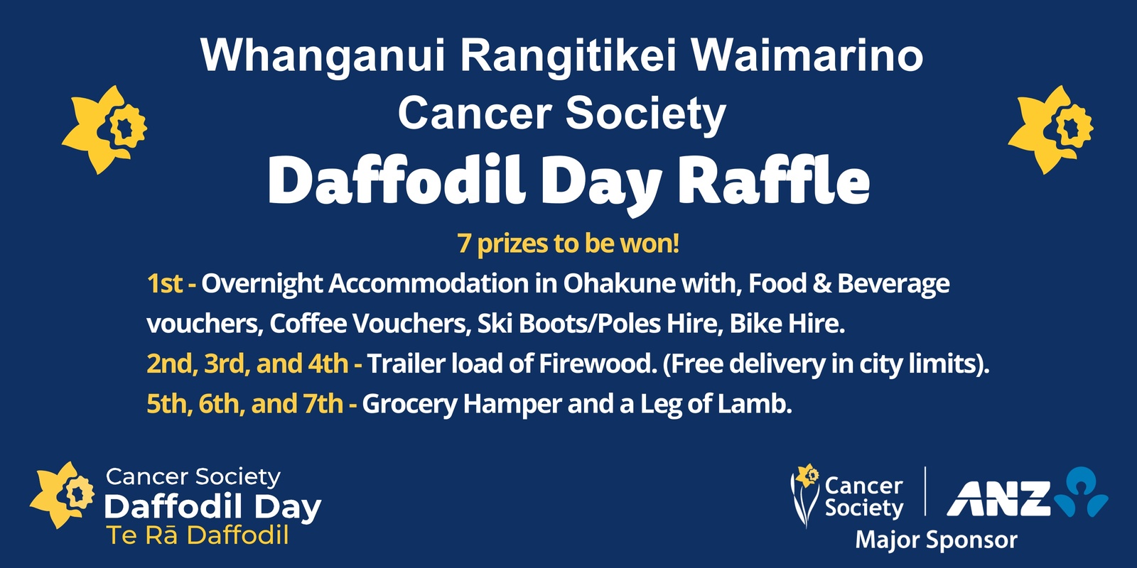 Banner image for Whanganui Rangitikei Waimarino Cancer Society – 2024 Daffodil Day Raffle