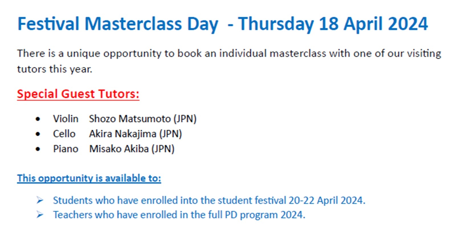 Banner image for Suzuki Festival Masterclass Day - Thursday 18 April 