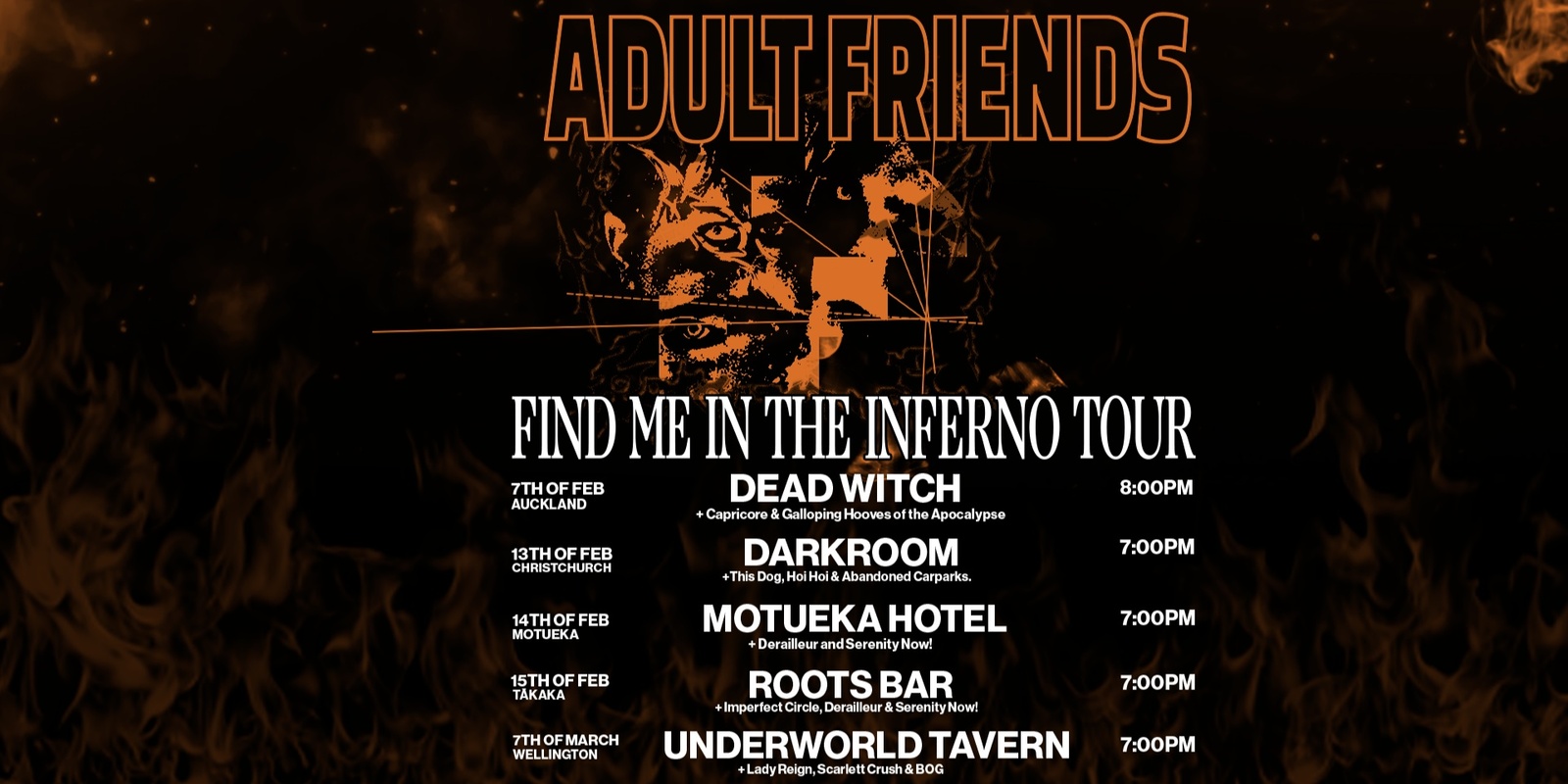 Banner image for Copy of Find Me In The Inferno Tour - UNDERWORLD TAVERN WLG