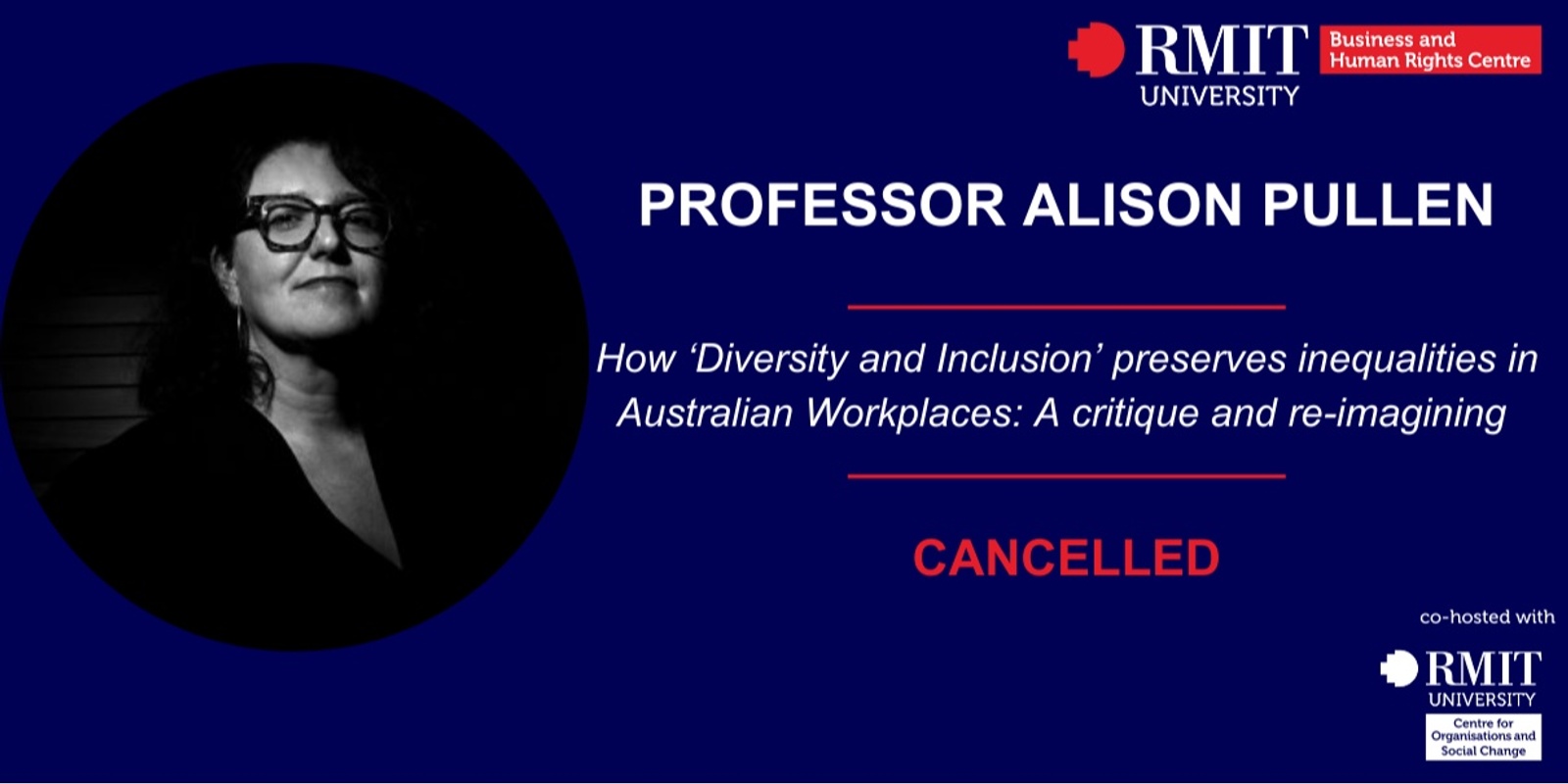 Banner image for CANCELLED: How 'Diversity and Inclusion' preserves inequalities in Australian Workplaces: A critique and re-imagining