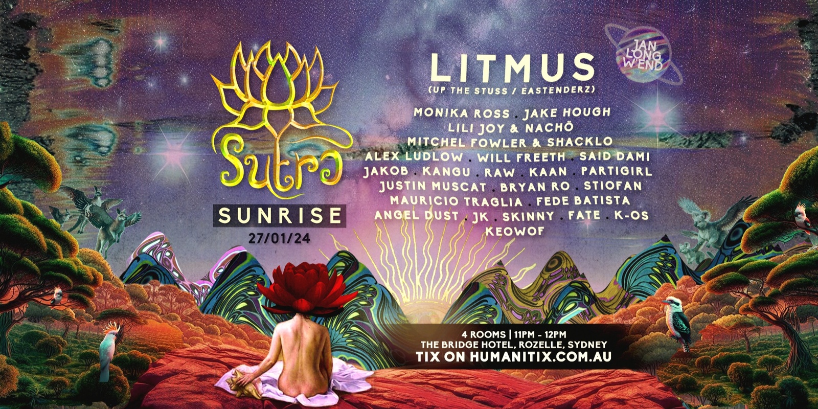 Banner image for SUTRA Sunrise // @The  Bridge Hotel //Long Weekend 13 hours party !! Feat . LITMUS (Up the Stuss/ Eastenderz) 