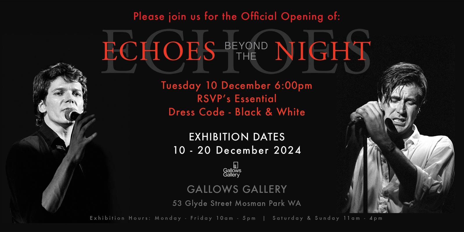 Banner image for ECHOES BEYOND THE NIGHT - Rock 'n' Roll Photo Exhibition Opening