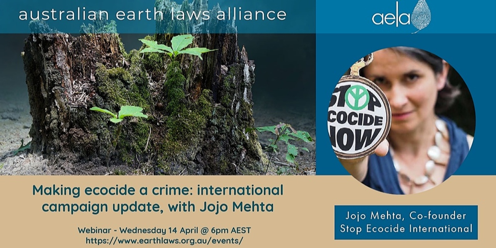 Banner image for AELA Webinar - Making ecocide a crime: international update with Jojo Mehta