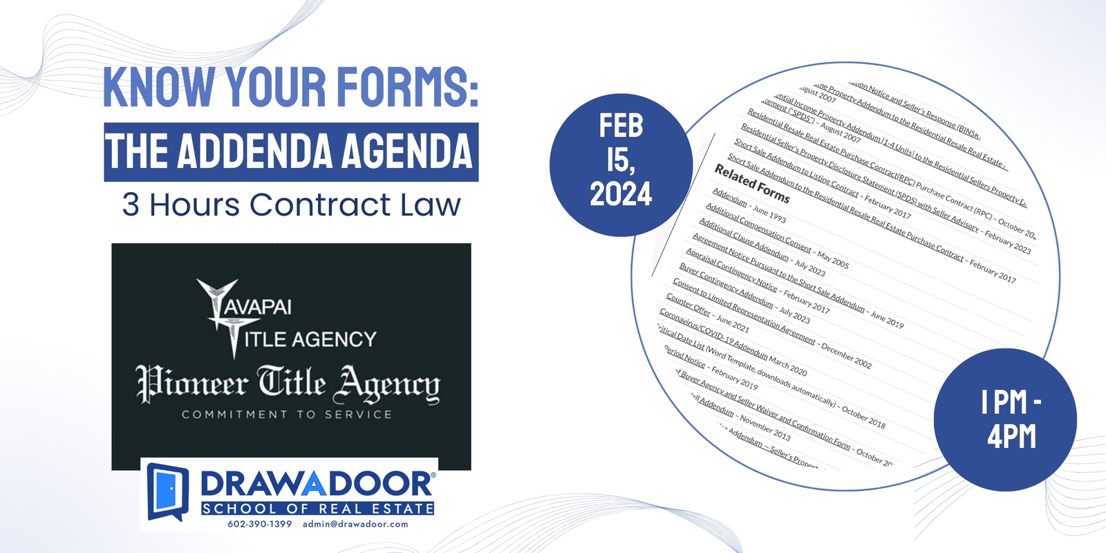 Banner image for Know Your Forms: the Addenda Agenda - 3 Hours Contract Law- Feb 15, 2024 1PM - 4PM