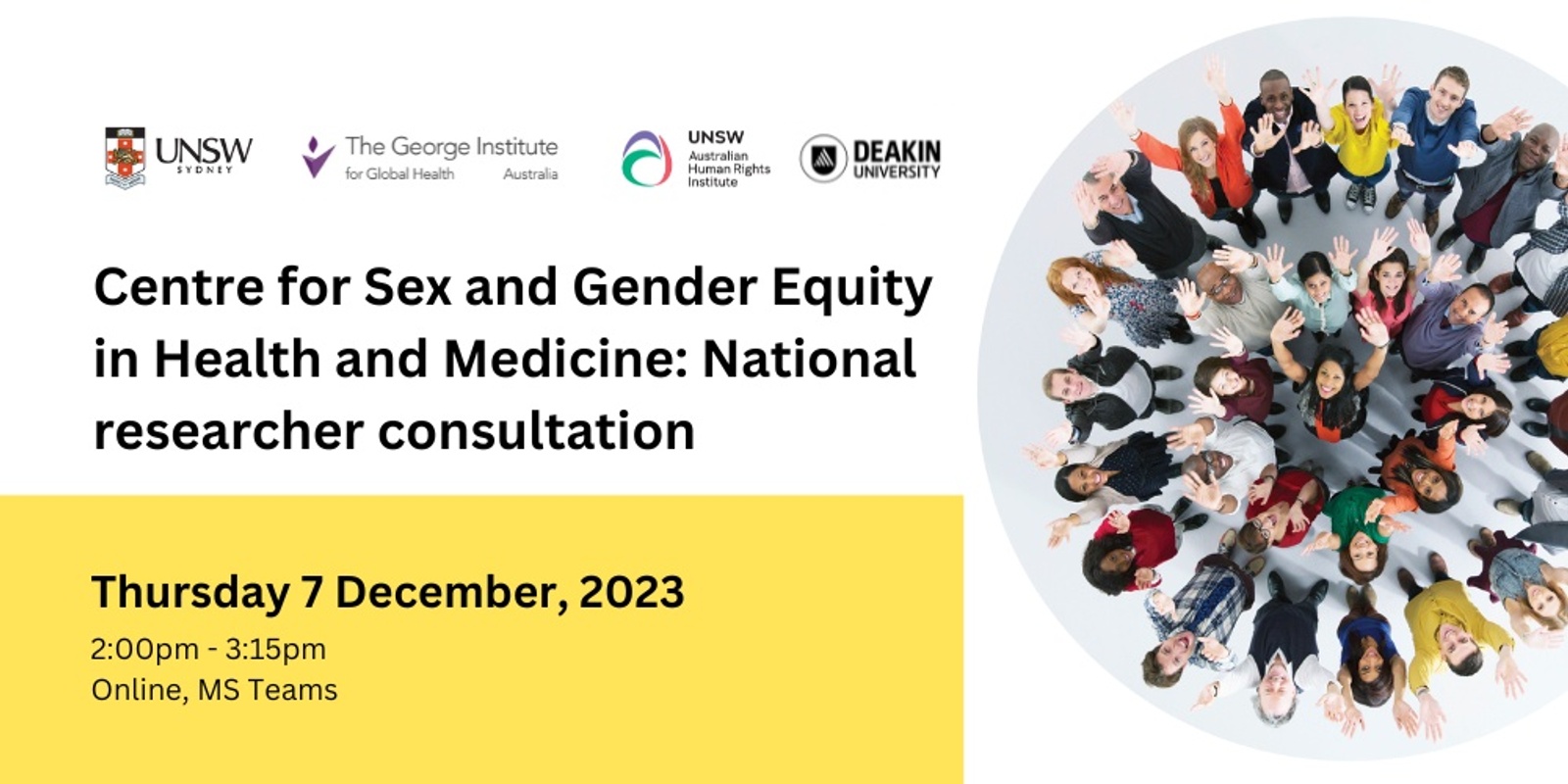 Consultation meeting: National Centre for Sex and Gender Equity in Health  and Medicine - 7th December | Humanitix