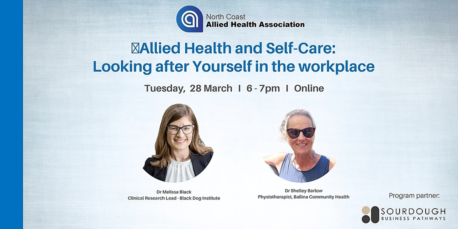 Banner image for NCAHA Monthly Hub - Allied Health and Self-Care – Looking after Yourself in the Workplace