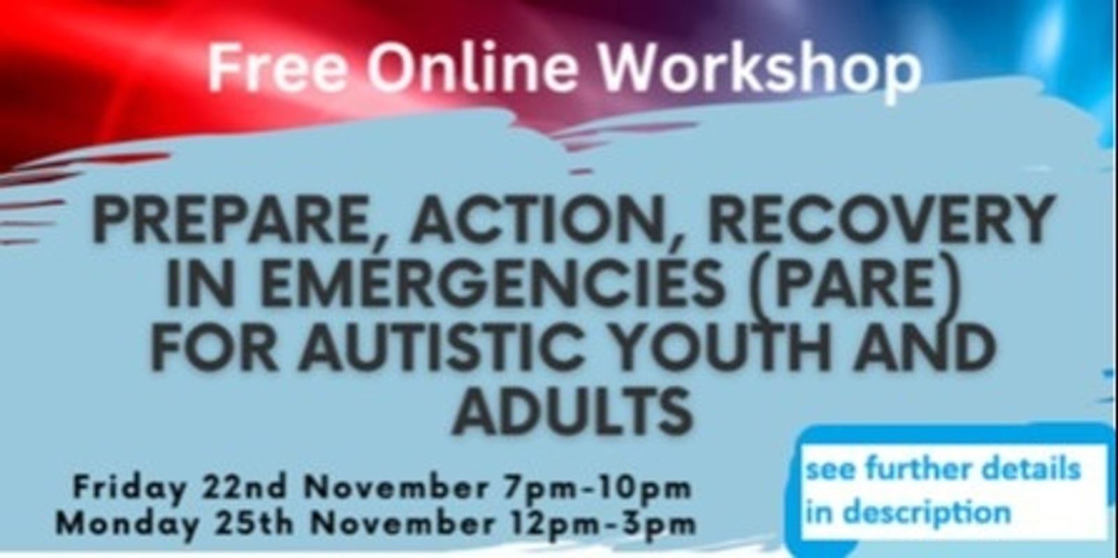 Banner image for Prepare, Action, Recovery in Emergencies (PARE) for Autistic Youth and Adults